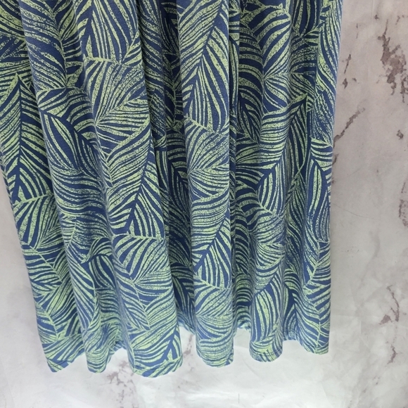 LL Bean Dress Womens Large Blue Green Maxi Sleeveless Tank Long Tropical Leaf V - Picture 8 of 10